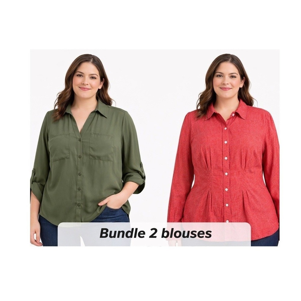 Lauren Ralph Lauren Red Pleated Waist Blouse/By & By Olive Roll Tab Top Bundle